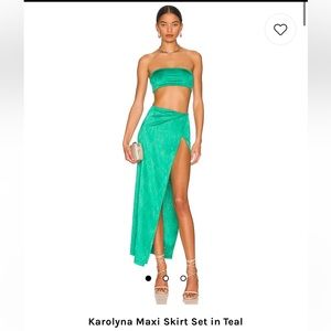 Superdown Karolyna Maxi Skirt Set in Teal